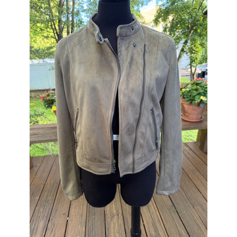 Banana Republic Faux Suede Moto Jacket Olive Taupe Asymmetrical Zip Small NWT